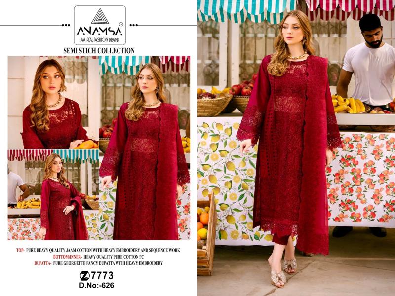 Anamsa 626 Catalog Embroidered Pakistani suits in chandni chowk