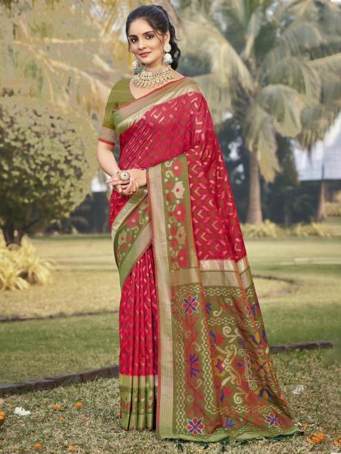 Bunawat Pochampalli Silk textile detail with saree of traditional in india