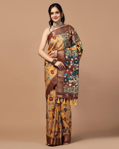 Dazira Tusser Kalamkari 1 Catalog  Fancy Printed Silk different saree draping styles in india