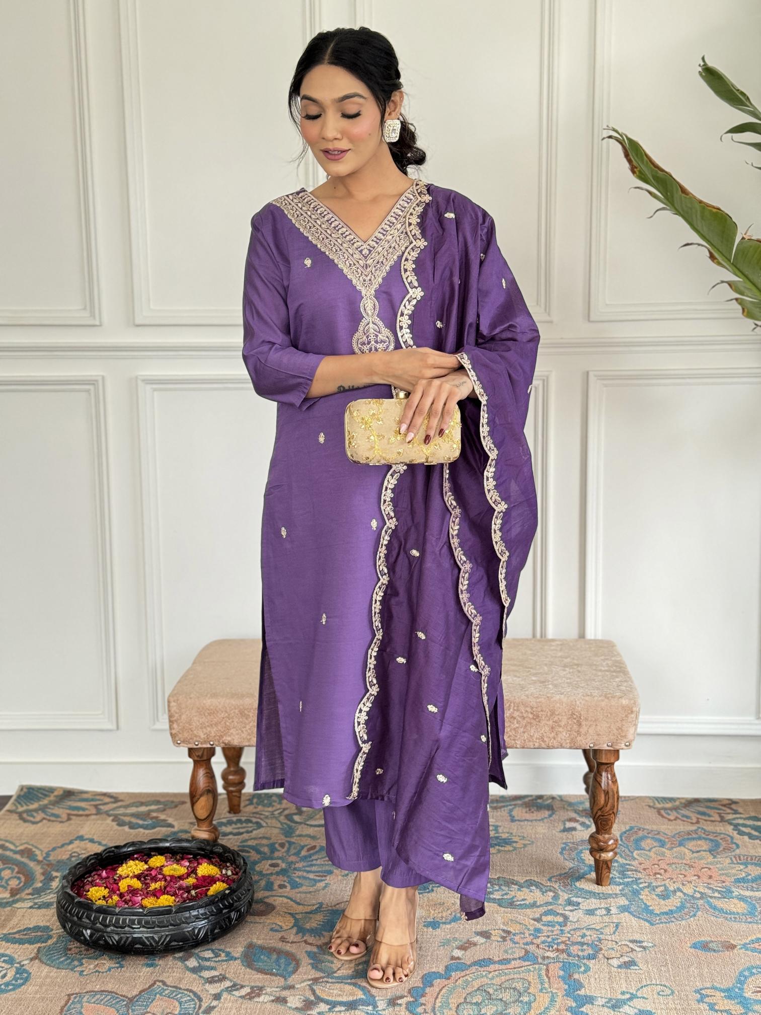 Felocity Wf 106 Lavender Chanderi kurti manufacturers in gandhi surat gujarat