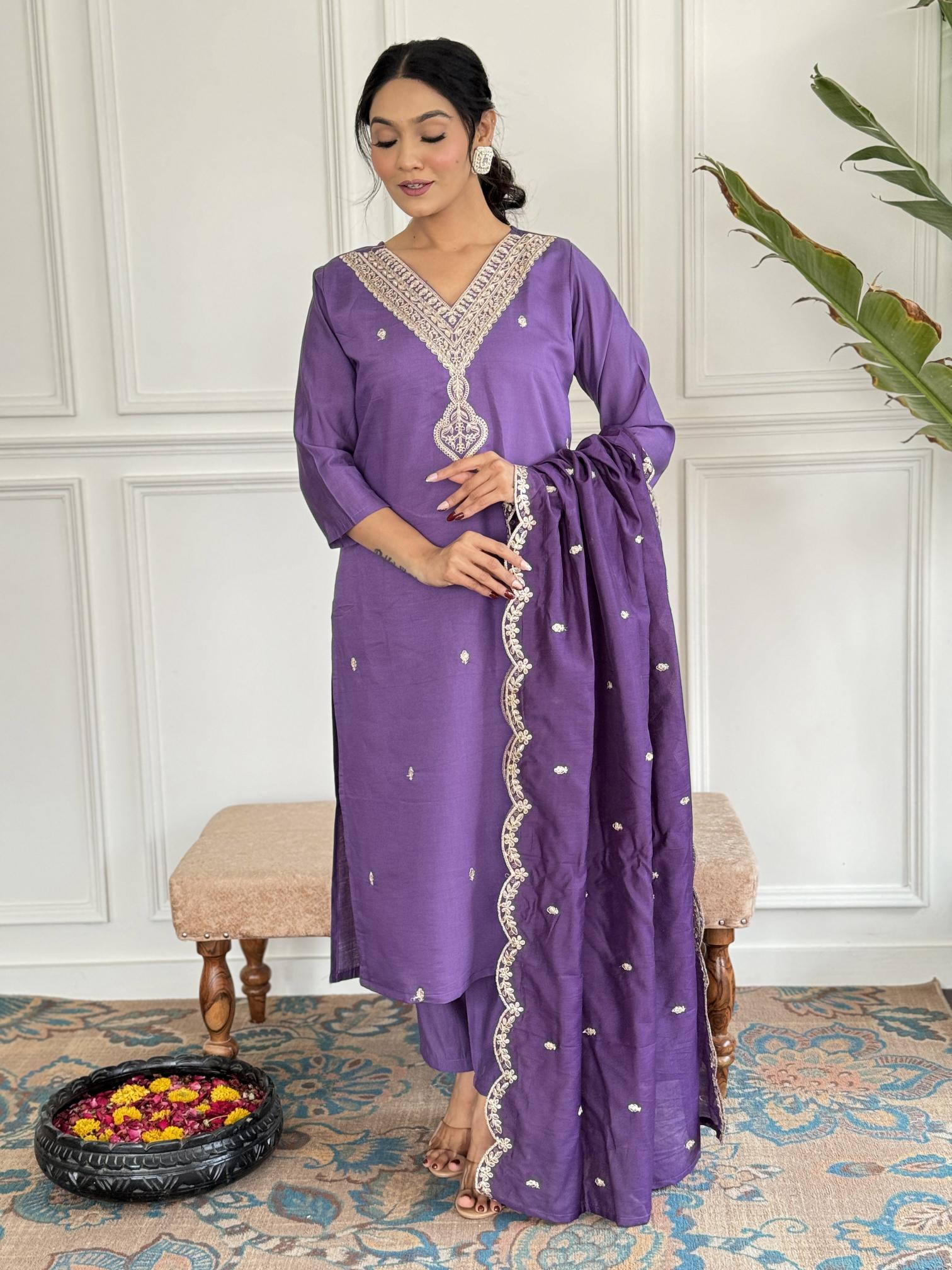 Felocity Wf 106 Lavender Chanderi kurti manufacturers in gandhi surat gujarat