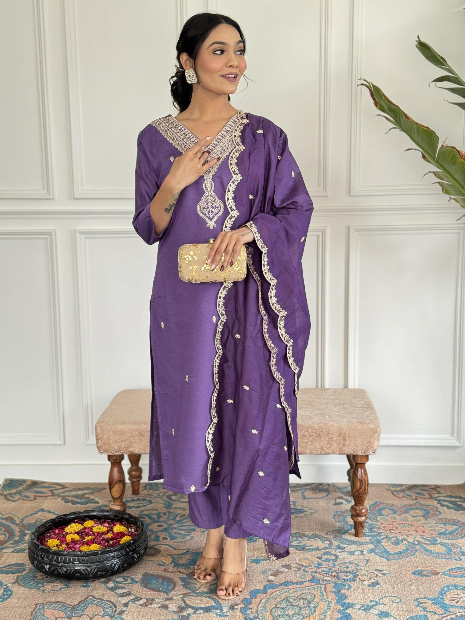 Felocity Wf 106 Lavender Chanderi kurti manufacturers in gandhi surat gujarat