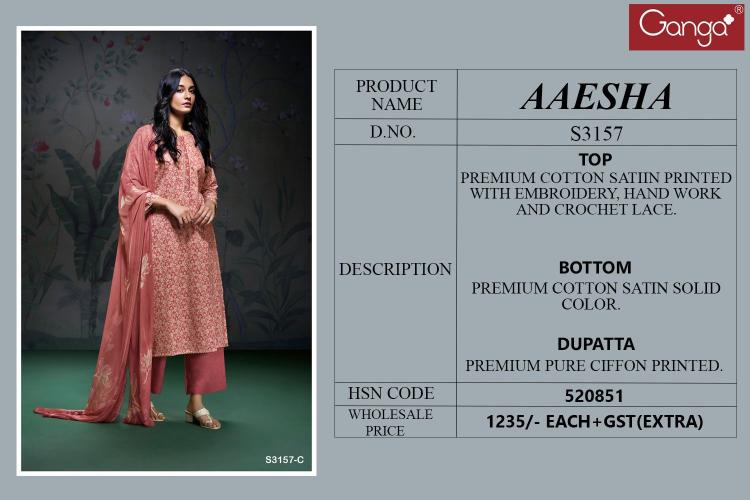 Ganga Aaesha 3157 Catalog wholesale salwar kameez in usa