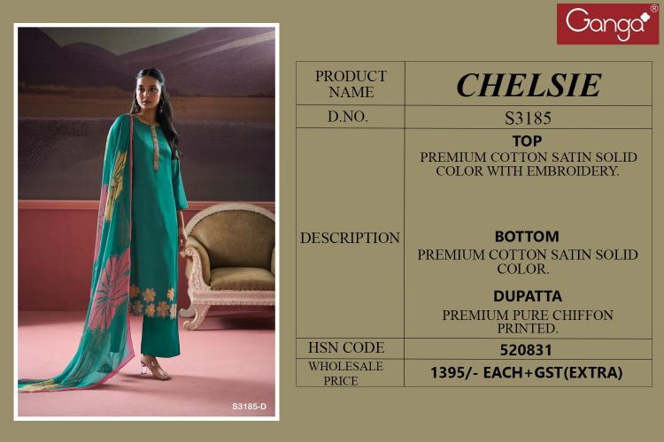 Ganga Chelsie 3185 Premium Cotton Satin Salwar Kameez Wholesale Catalog