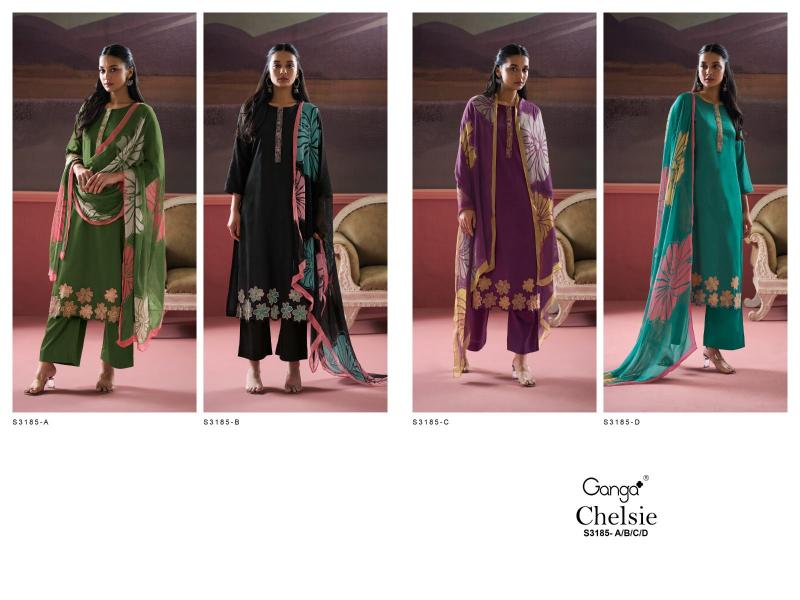 Ganga Chelsie 3185 Premium Cotton Satin Salwar Kameez Wholesale Catalog