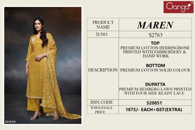 Ganga Maren 2763 top office wear wholesale brand salwar kameez