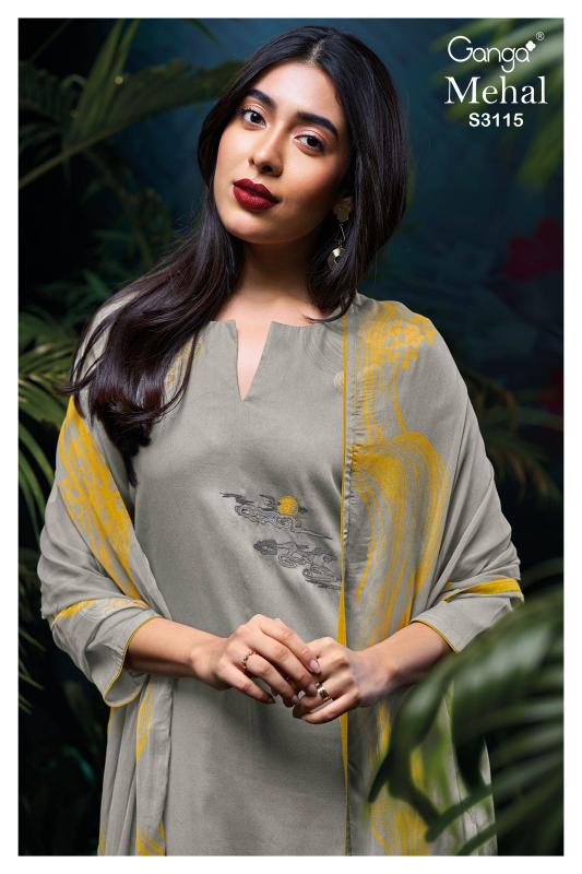 Ganga Mehal 3115 Premium Cotton Satin Salwar Kameez Wholesale Catalog