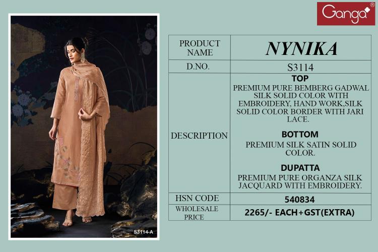 Ganga Nynika 3114 Salwar Kameez Wholesale Cataog 