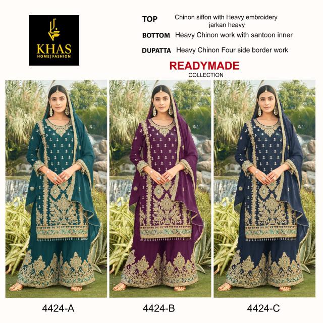 Khas 4424 Catalog Chinon Embroidered pakistani readymade suits wholesale