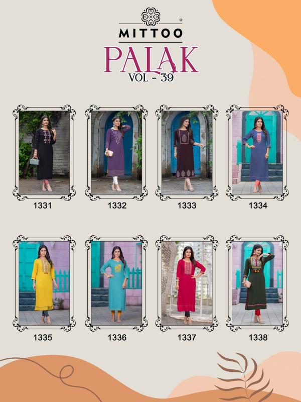 Mittoo Palak Vol 39 Catalog Kurti Heavy Rayon Wholesale 