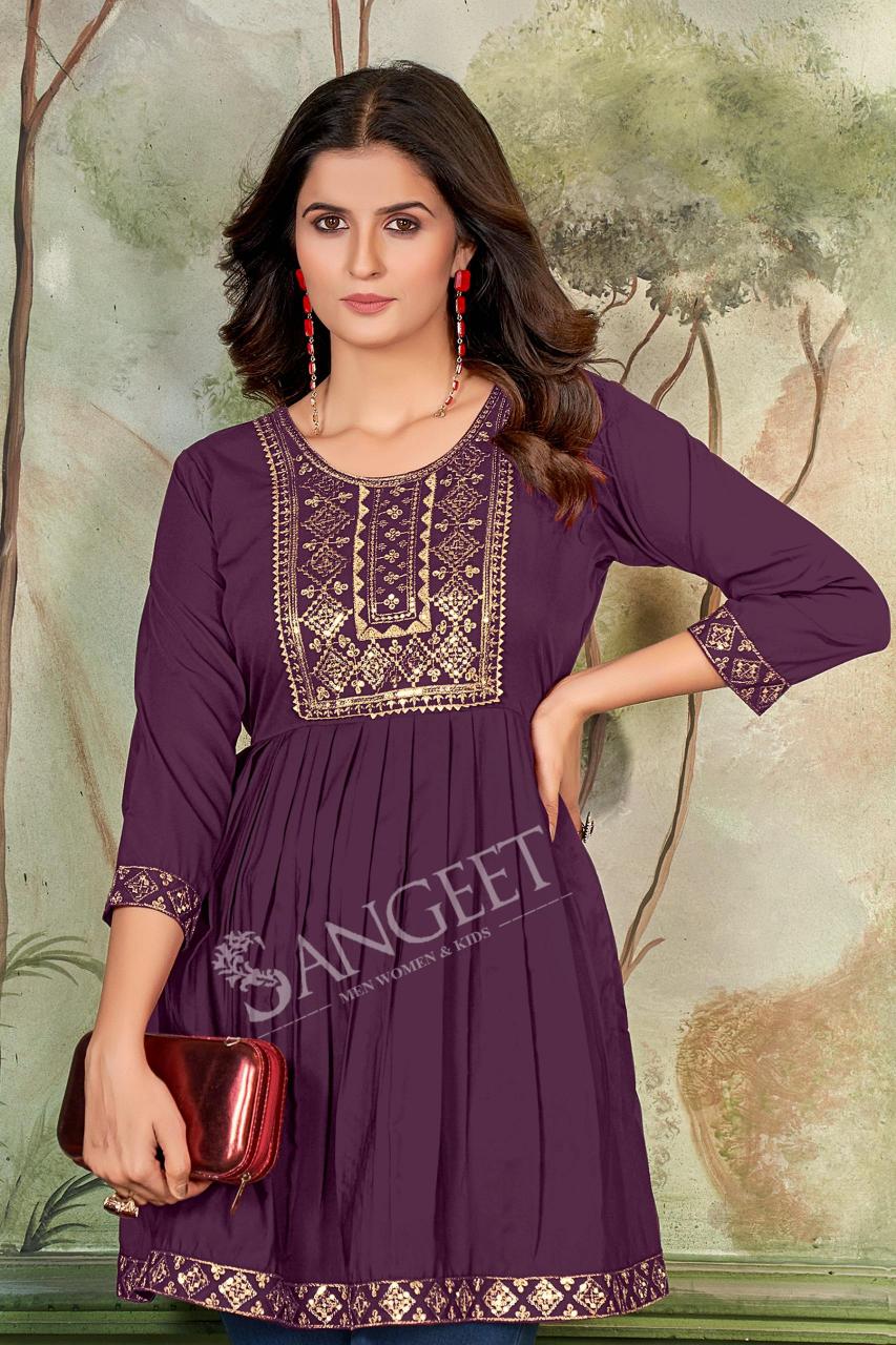 Sangeet Aashini Rayon Embroidered Short Kurti online india latest stylish