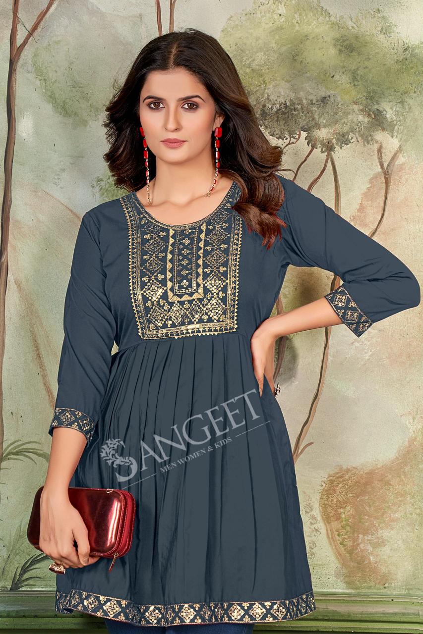 Sangeet Aashini Rayon Embroidered Short Kurti online india latest stylish