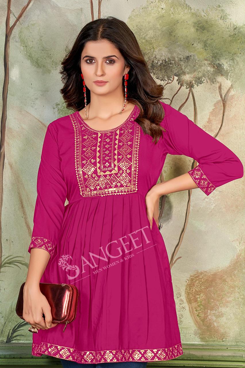 Sangeet Aashini Rayon Embroidered Short Kurti online india latest stylish