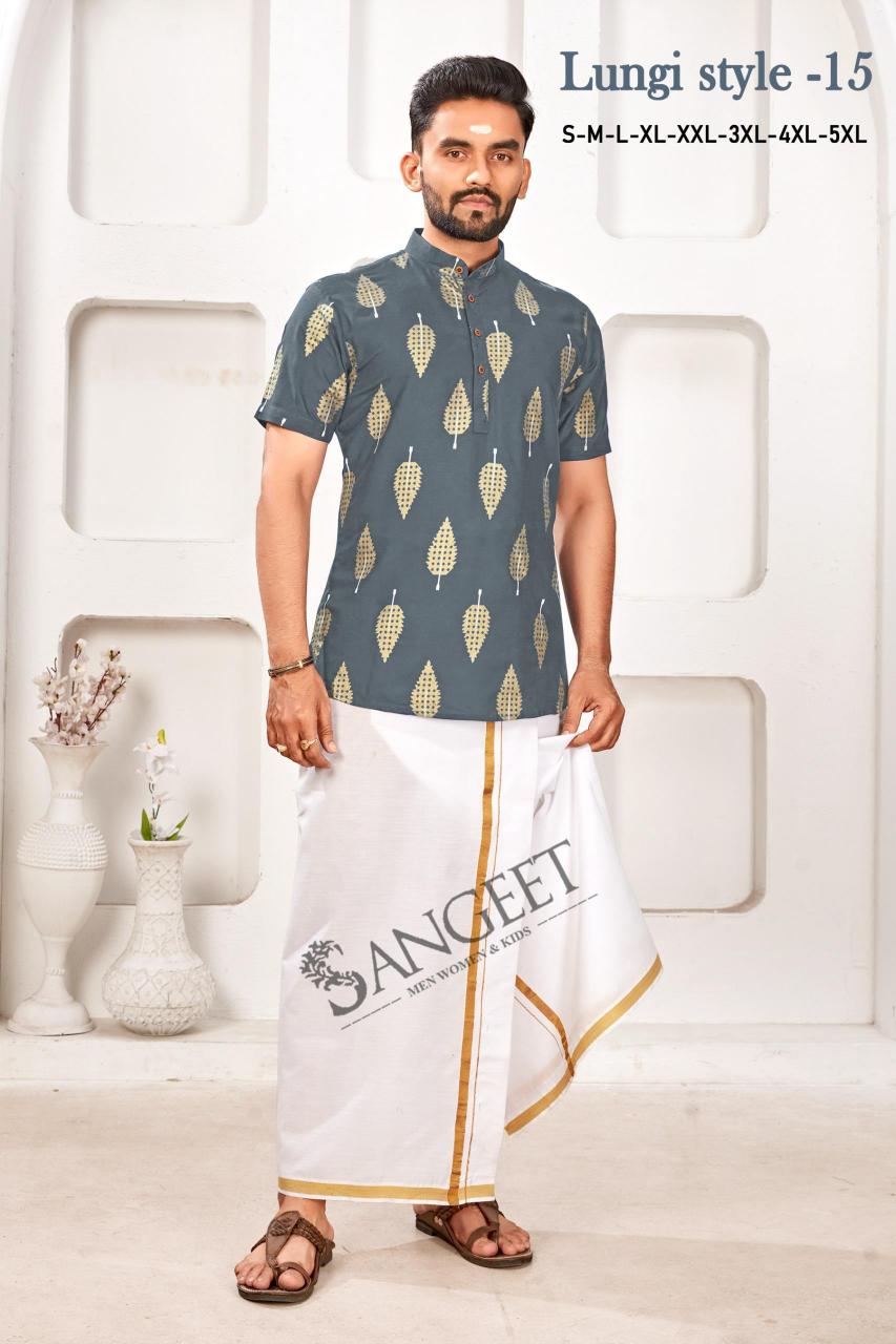 Sangeet Lungi Style Vol 15 Rayon Gold Printed Mens Shirts Wholesale Catalog