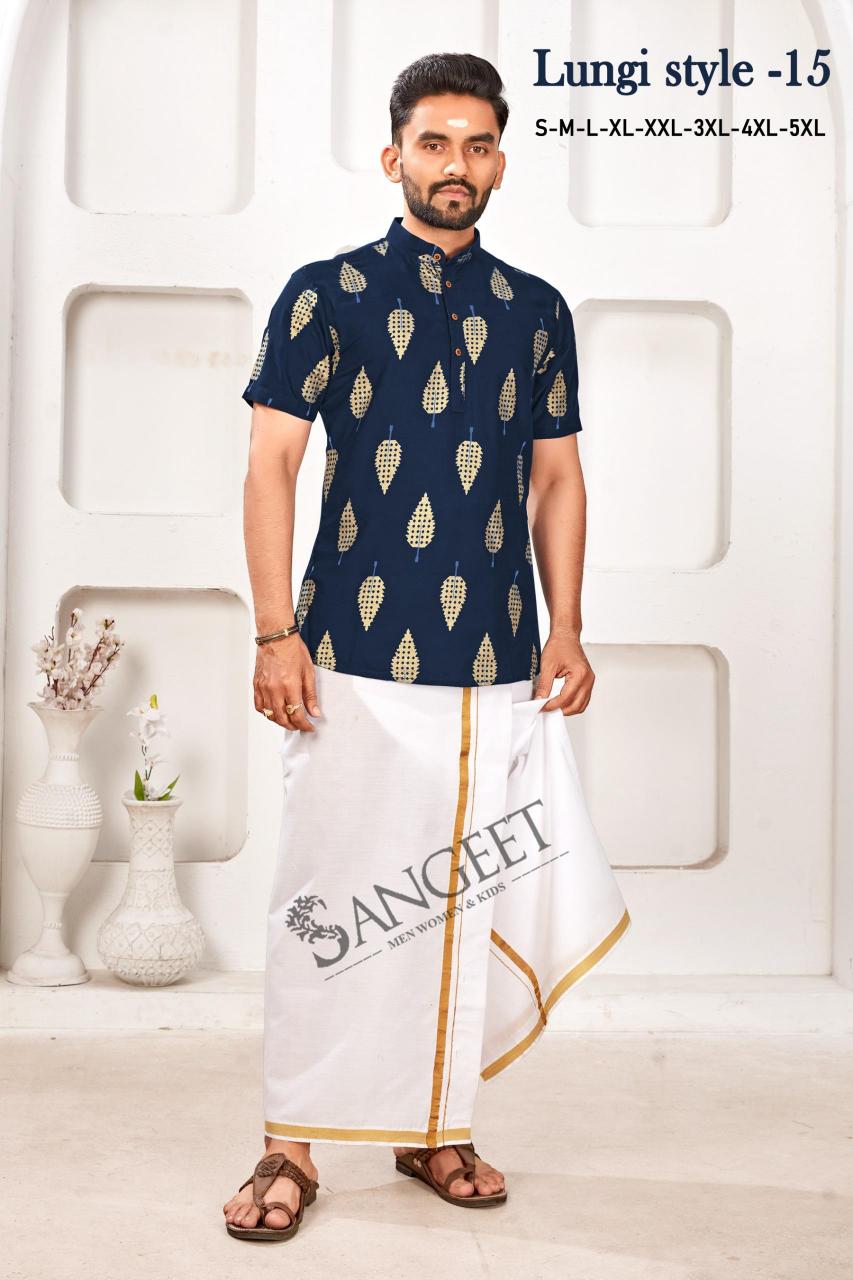 Sangeet Lungi Style Vol 15 Rayon Gold Printed Mens Shirts Wholesale Catalog