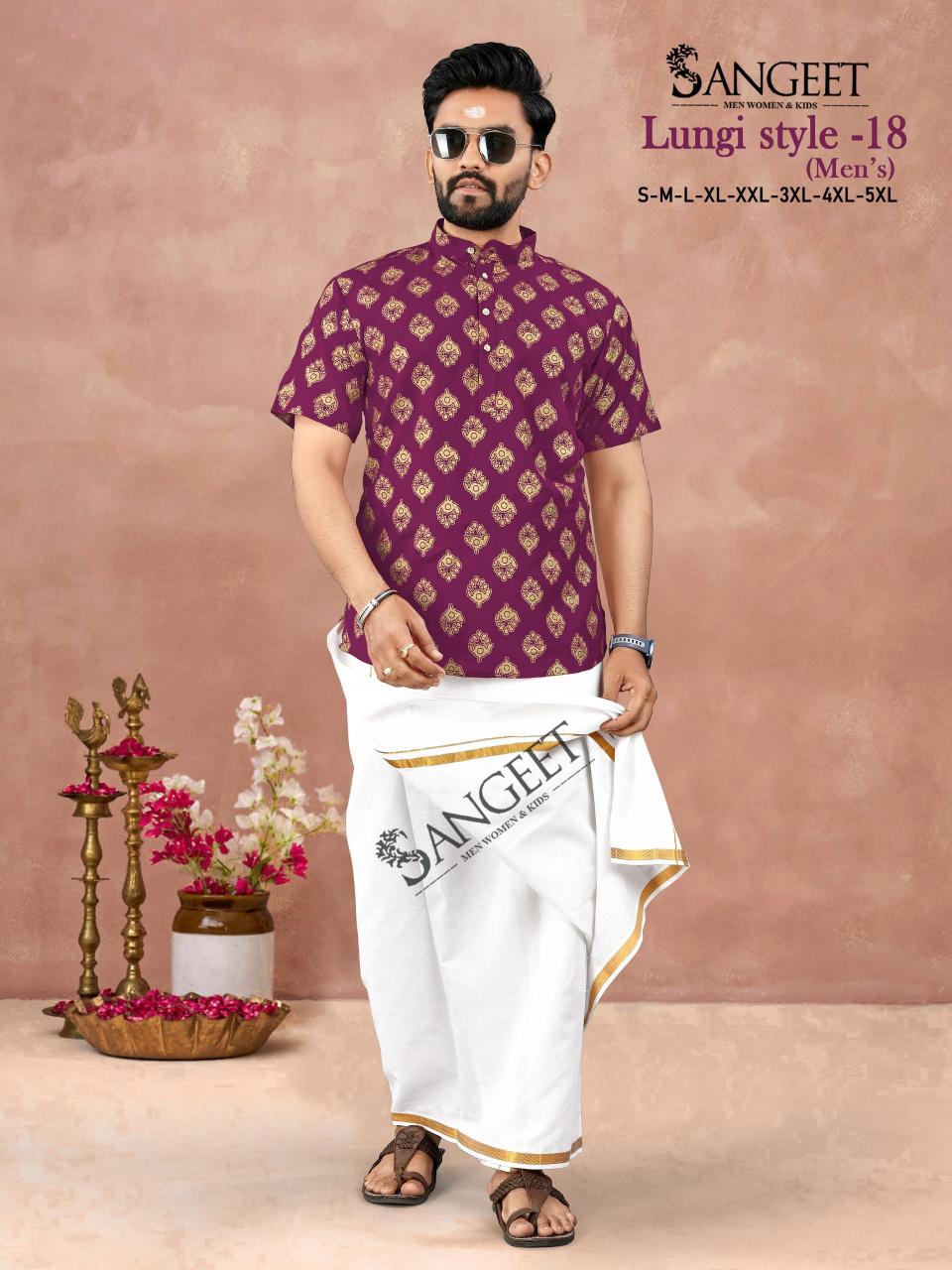 Sangeet Lungi Style Vol 18 Rayon Gold Printed Mens Shirts wholesale Catalog