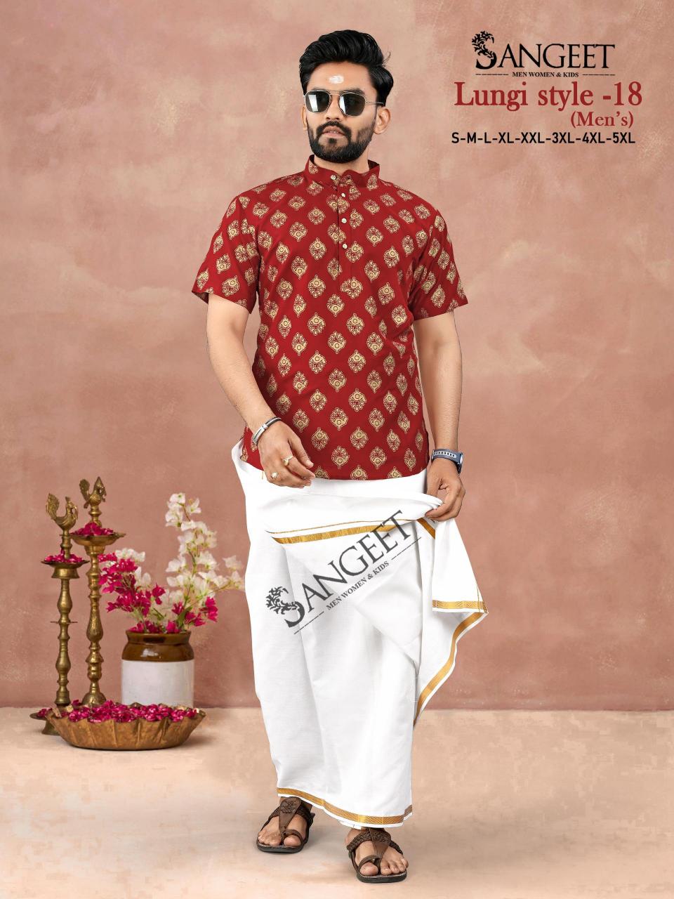 Sangeet Lungi Style Vol 18 Rayon Gold Printed Mens Shirts wholesale Catalog