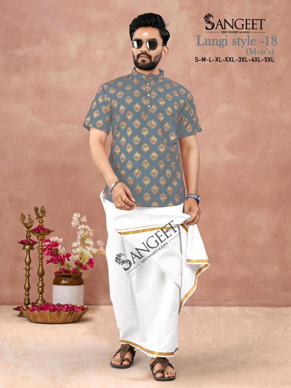 Sangeet Lungi Style Vol 18 Rayon Gold Printed Mens Shirts wholesale Catalog