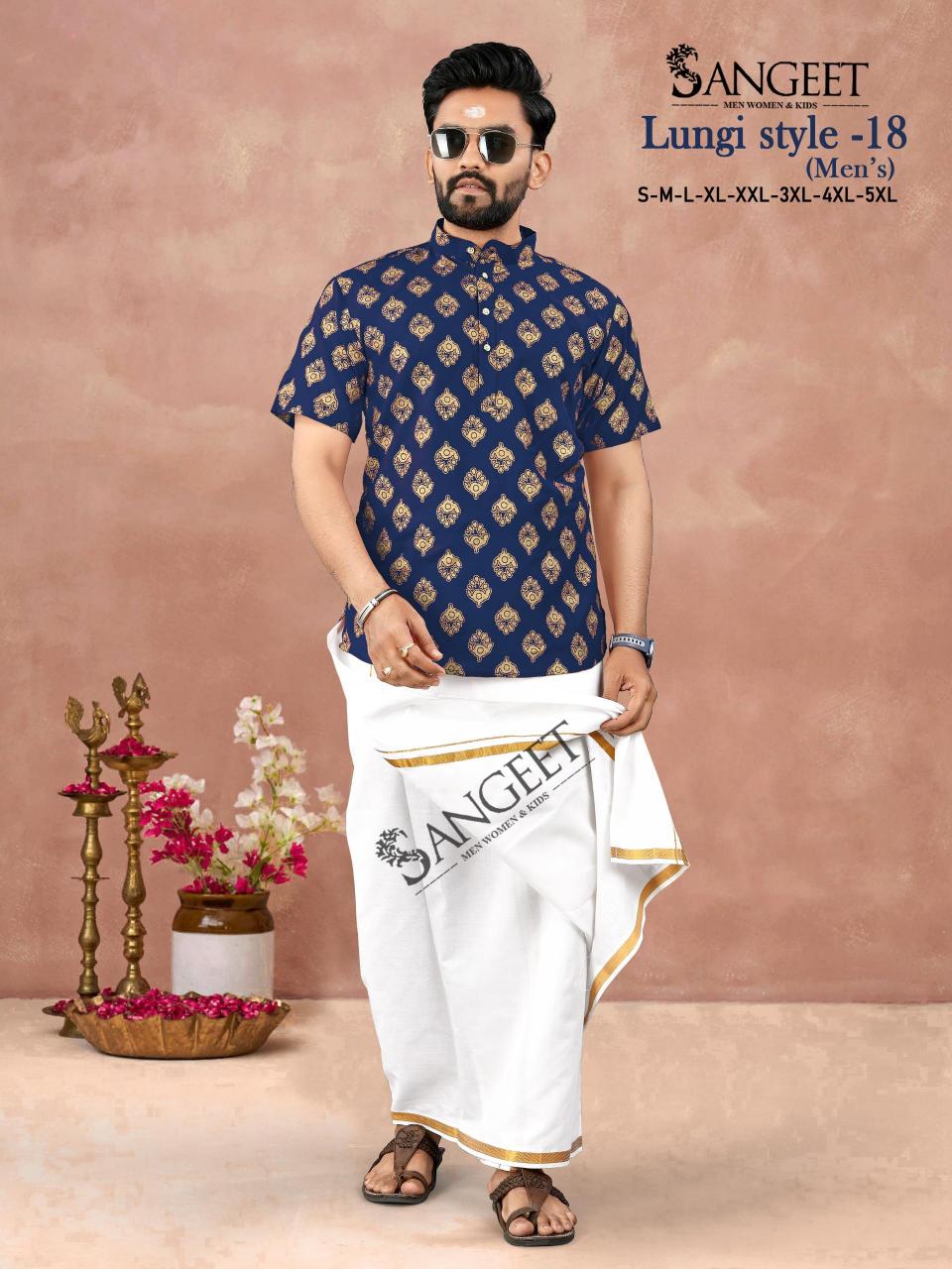 Sangeet Lungi Style Vol 18 Rayon Gold Printed Mens Shirts wholesale Catalog