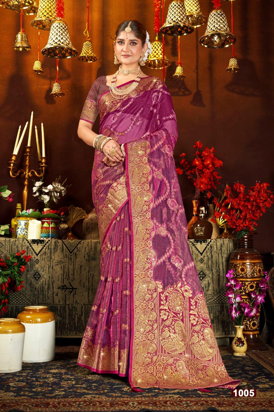 Saroj Bebo Swarovski vol.1 soft tissue organza silk  saree in surat with price wholesale