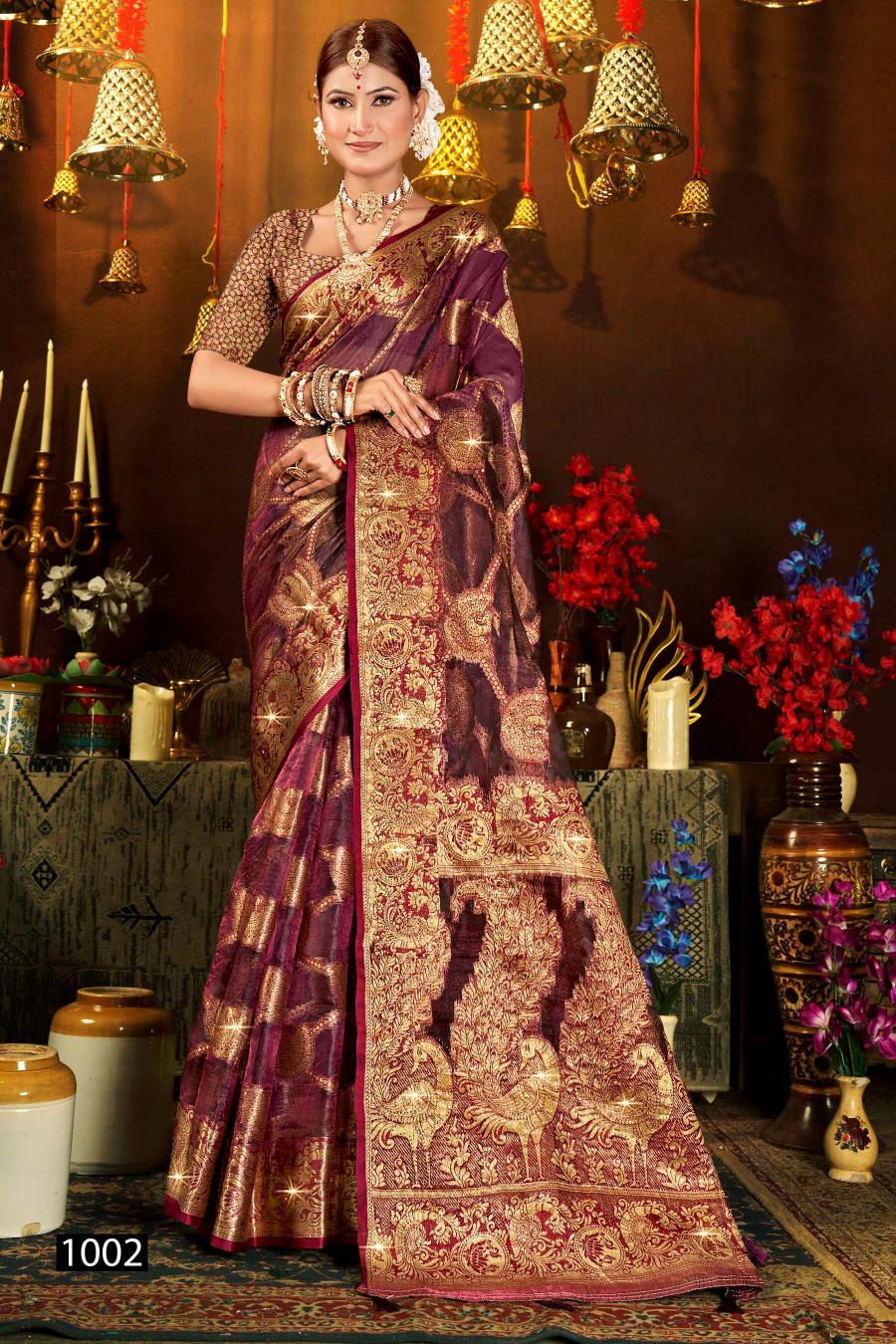 Saroj Bebo Swarovski vol.5 soft tissue organza silk  saree in surat with price wholesale