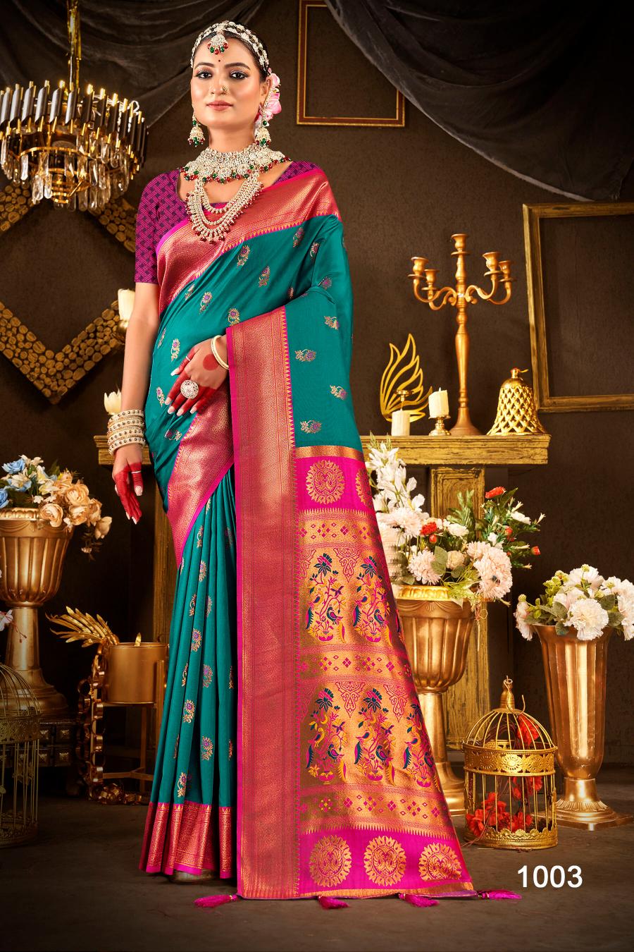 Saroj Nath Paithani Swarovski  50*600 silk saree in surat with price wholesale