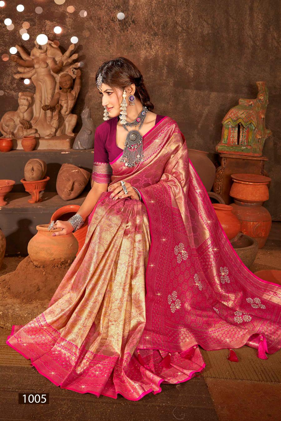 Saroj Sangeeta tissue swarovski vol.1 Tissue silk saree in surat with price wholesale