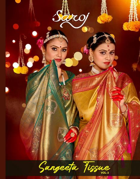 Saroj Sangeeta tissue swarovski vol.3 Tissue silk saree in surat with price wholesale