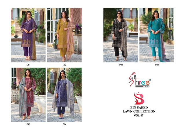 Shree Fabs Bin Saeed Lawn Collection Vol 17 Catalog wholesaler of pakistani suits in amritsar