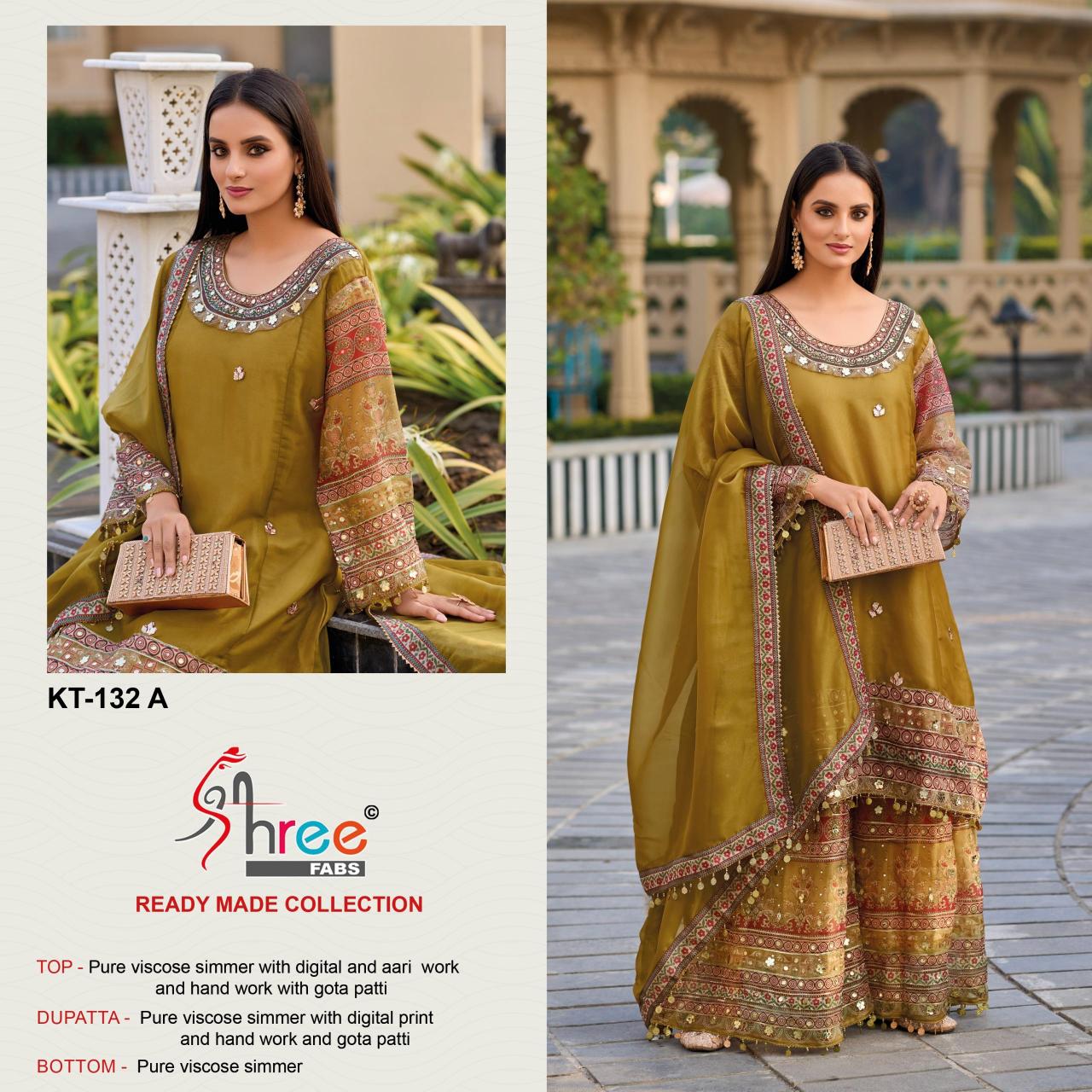 Shree Fabs Kt 132 Viscose Shimmer yellowmist pakistani suits wholesaler delhi india