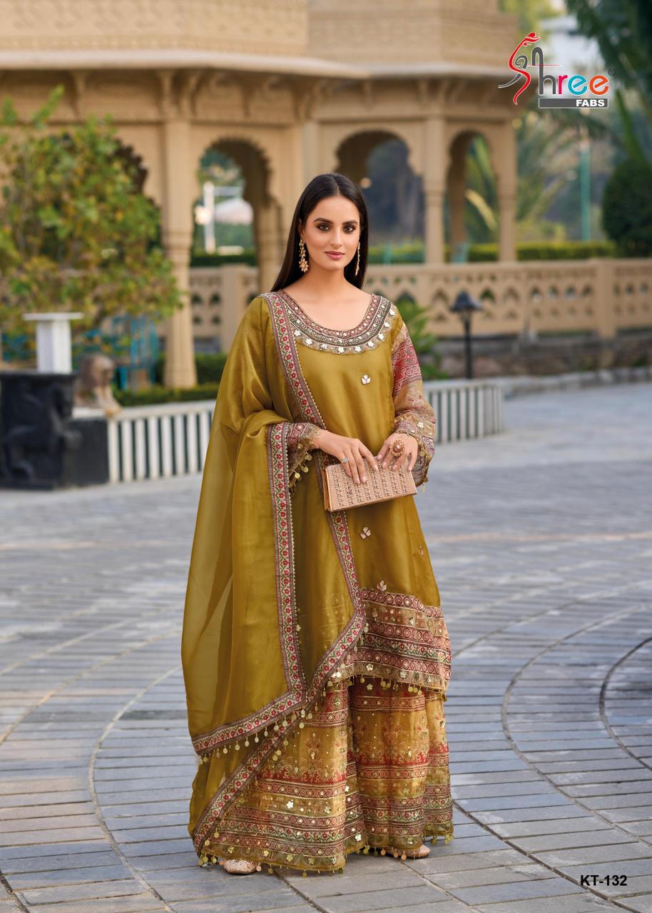 Shree Fabs Kt 132 Viscose Shimmer yellowmist pakistani suits wholesaler delhi india