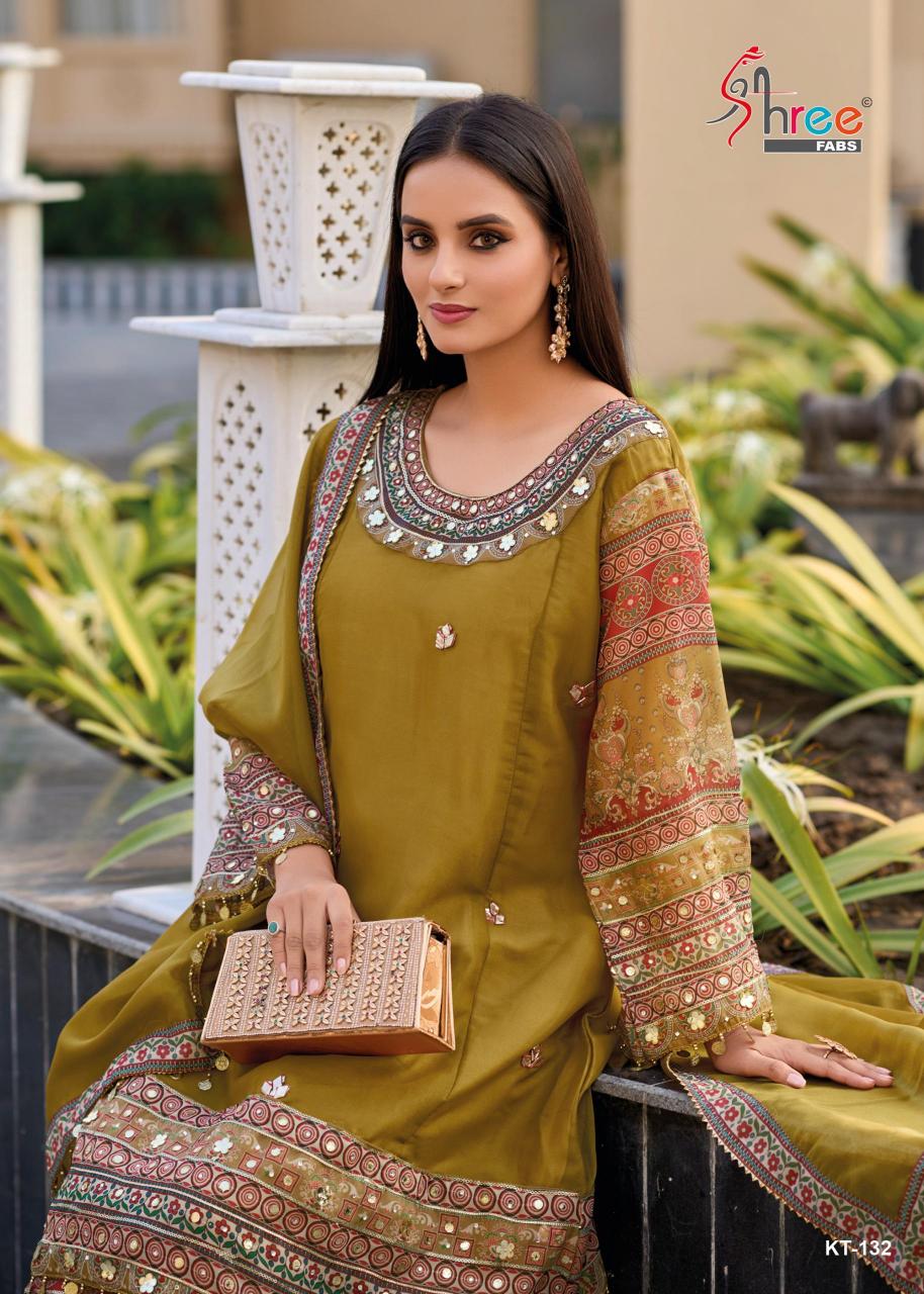 Shree Fabs Kt 132 Viscose Shimmer yellowmist pakistani suits wholesaler delhi india