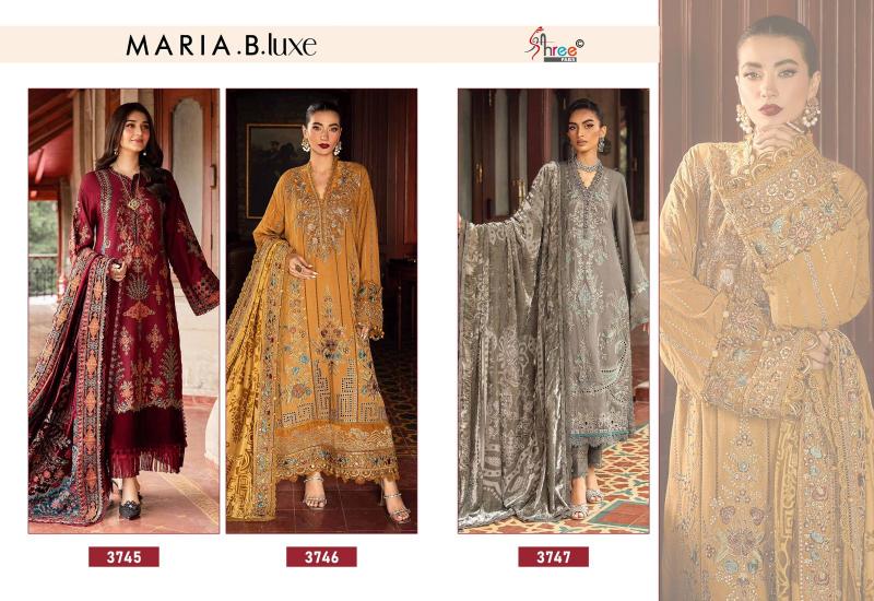 Shree Fabs Maria B Luxe 3745 To 3747 Chiffon Dupatta Pakistani Suit Wholesale Catalog