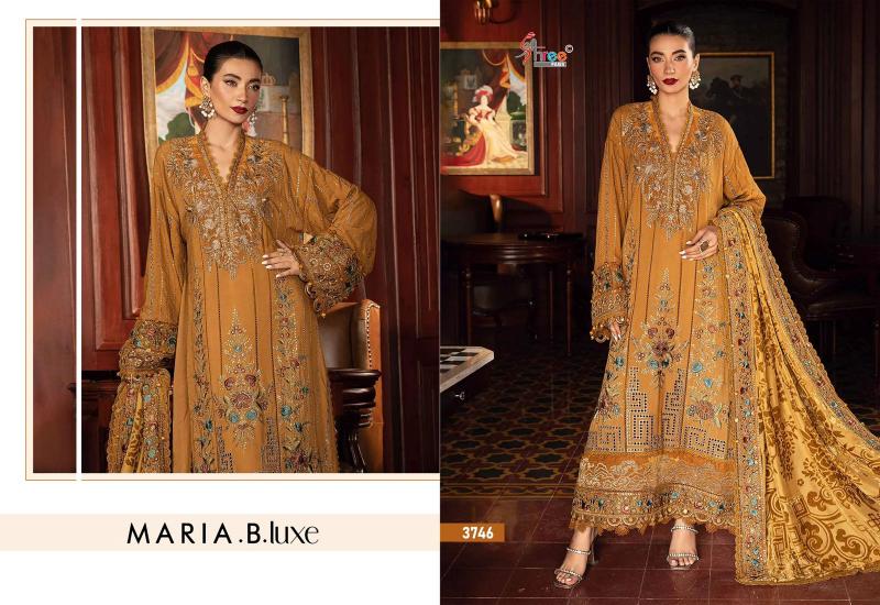 Shree Fabs Maria B Luxe 3745 To 3747 Chiffon Dupatta Pakistani Suit Wholesale Catalog