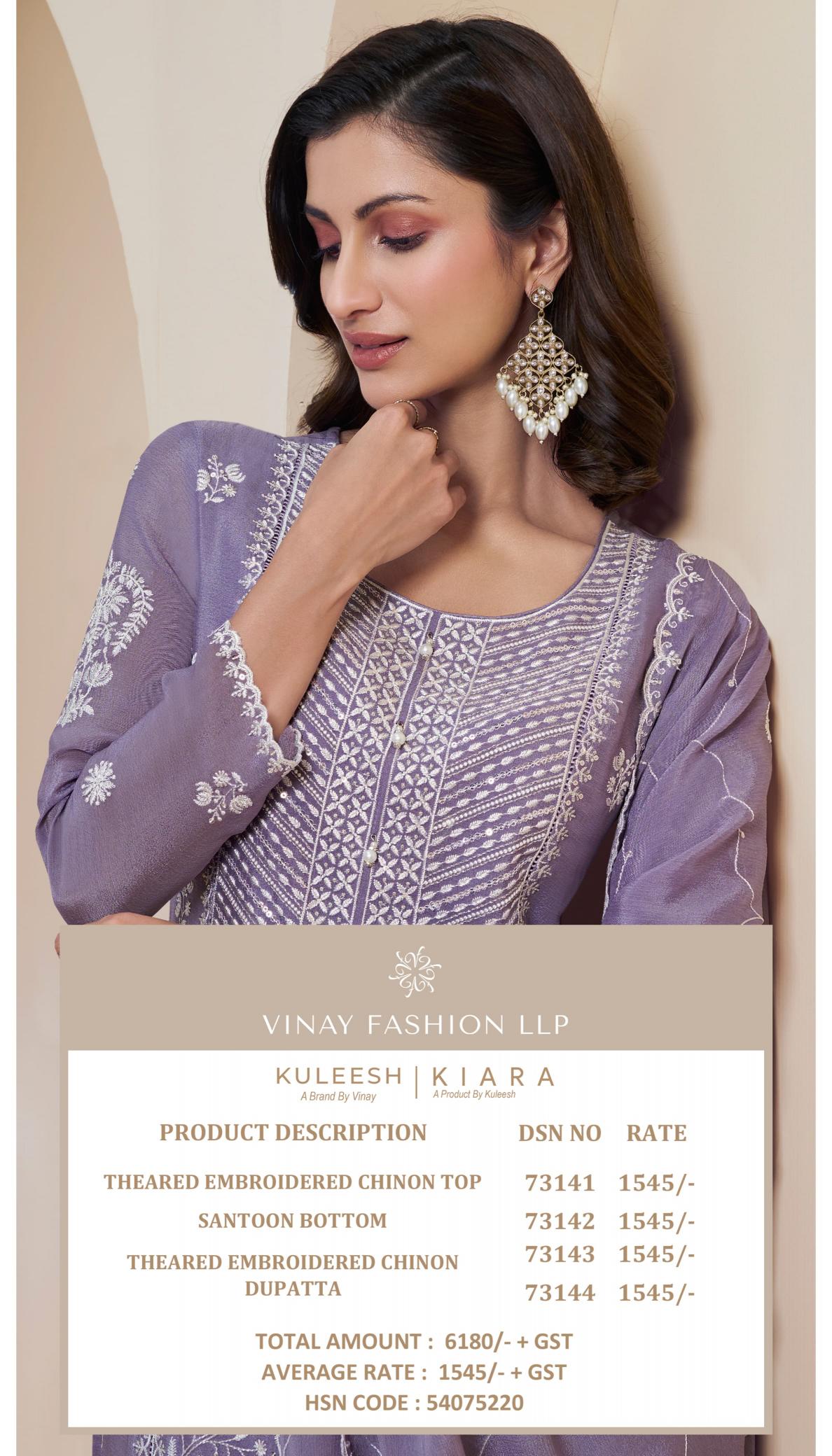 Vinay Kuleesh Kiara Chinon Embroidered wholesale salwar kameez pakistani