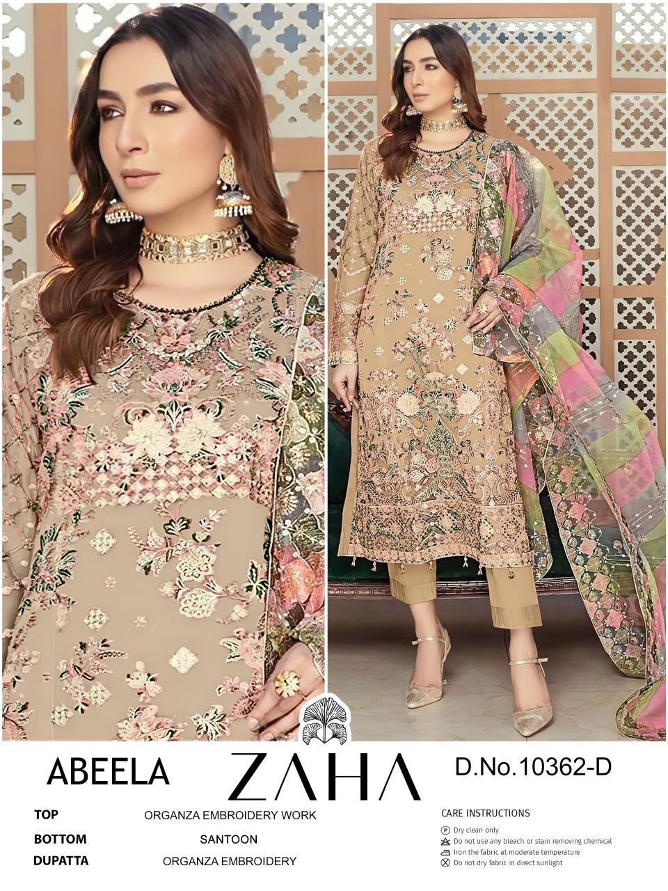 Zaha Abeela Organza pakistani suits wholesaler