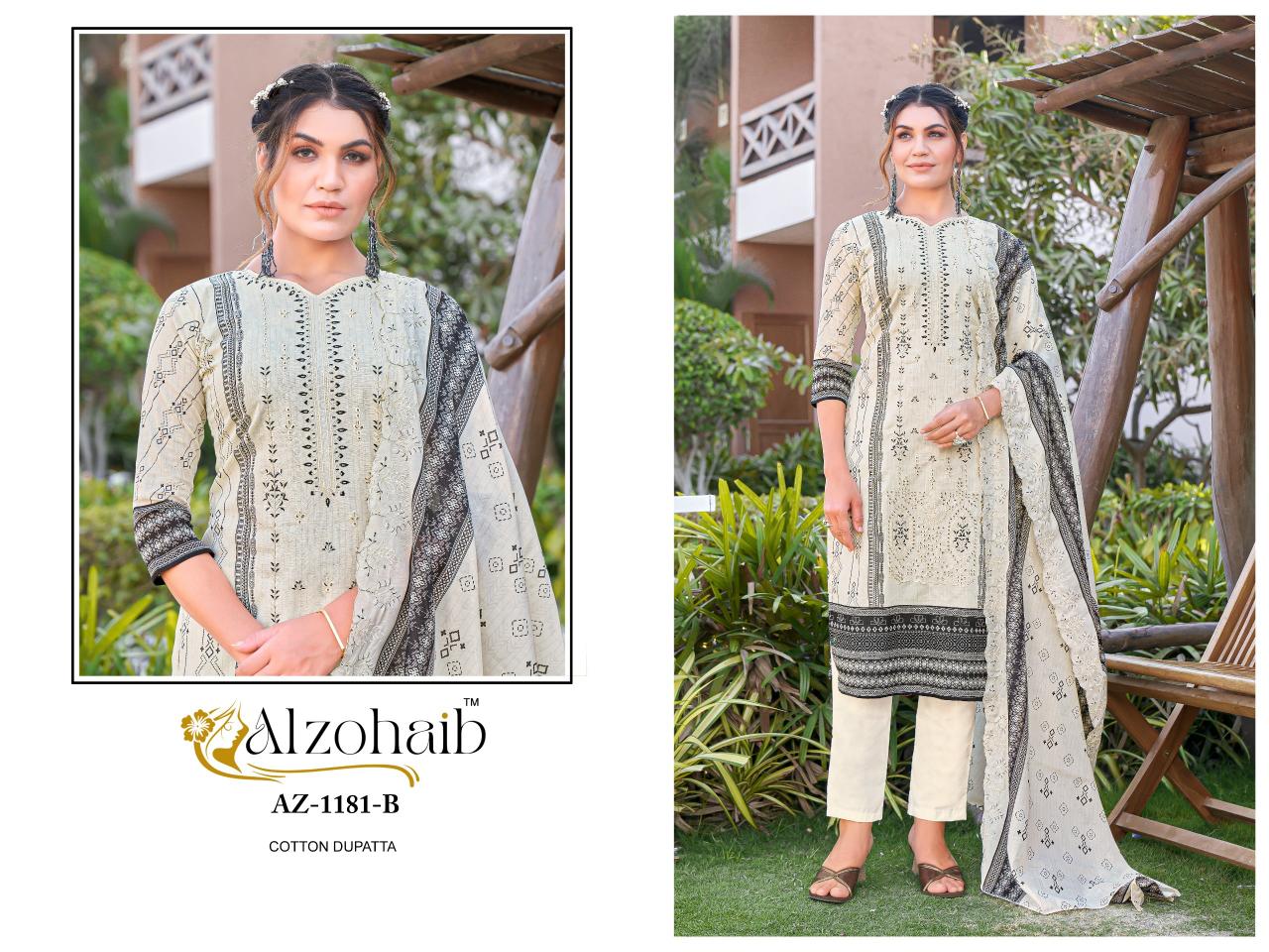 Alzohaib Az 1181 A And B catalog Cotton Printed pakistani suits indiamart