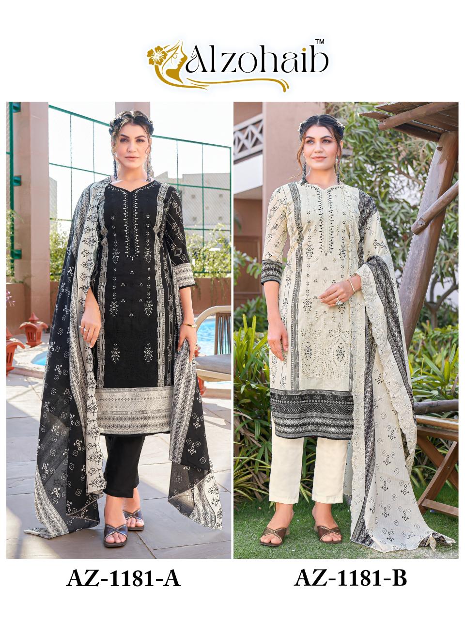 Alzohaib Az 1181 A And B catalog Cotton Printed pakistani suits indiamart