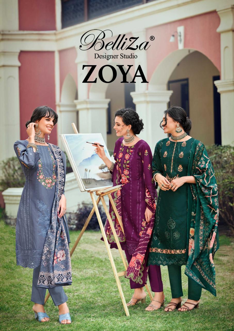 Belliza Zoya Catalog drops cotton dress material wholesale