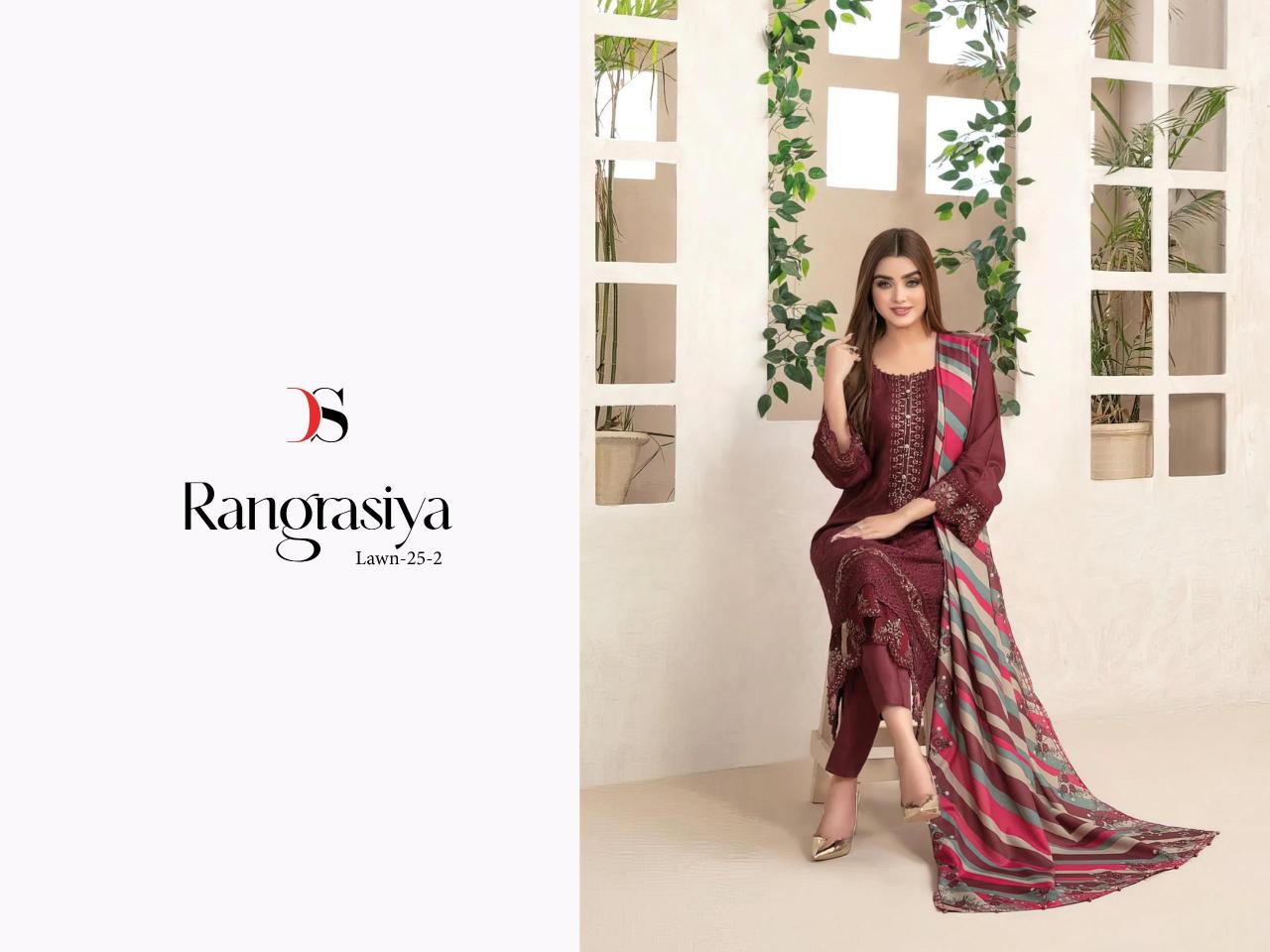 Deepsy Rangrasiya Lawn Vol 25 Vol 2 Catalog Cotton Dupatta images of pakistani suits with pants