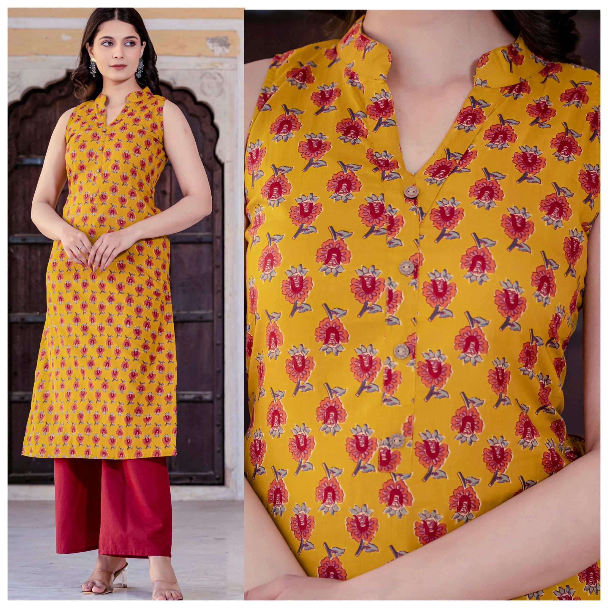 Felocity Cotton Sleeveless catalog kurti with palazzo set