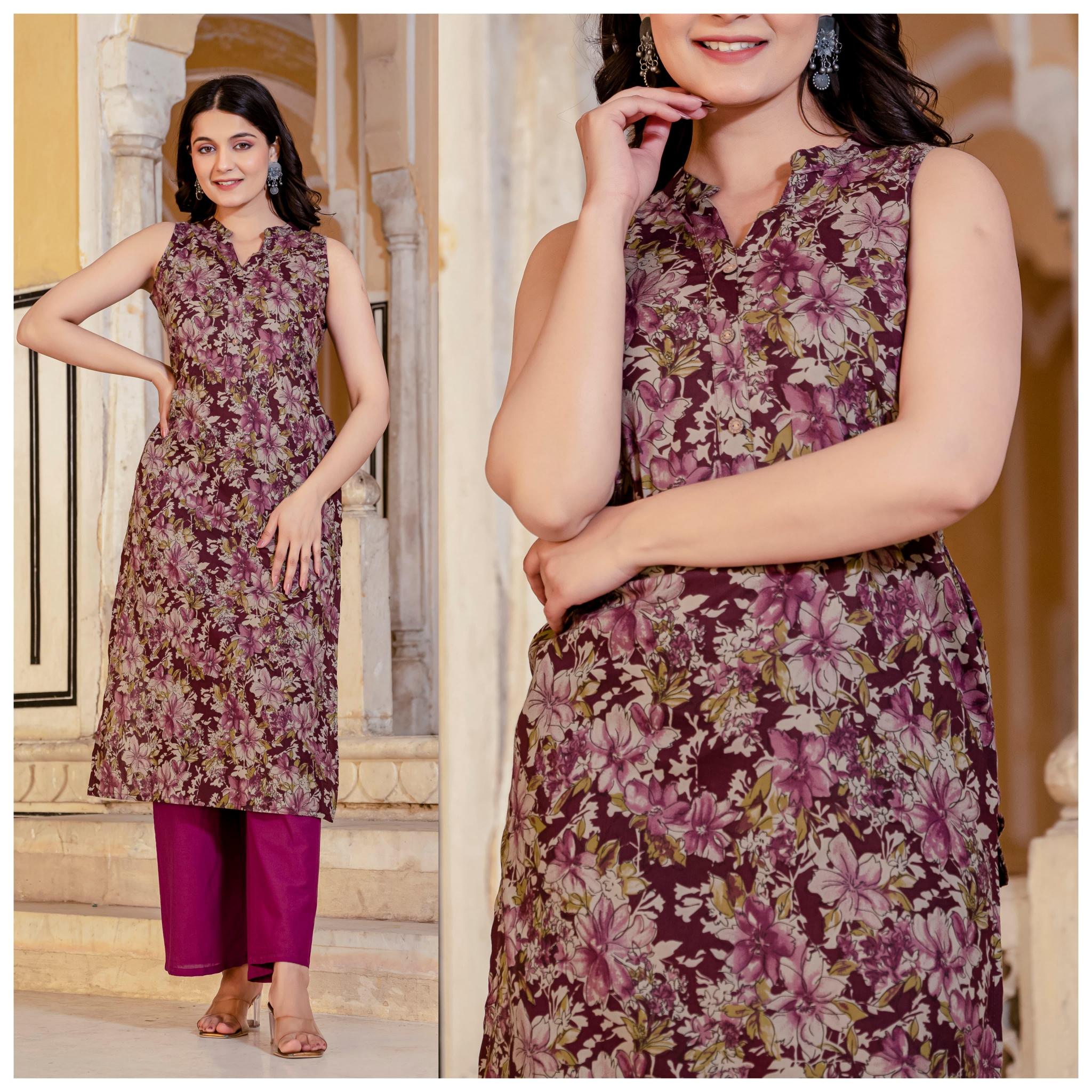 Felocity Cotton Sleeveless catalog kurti with palazzo set