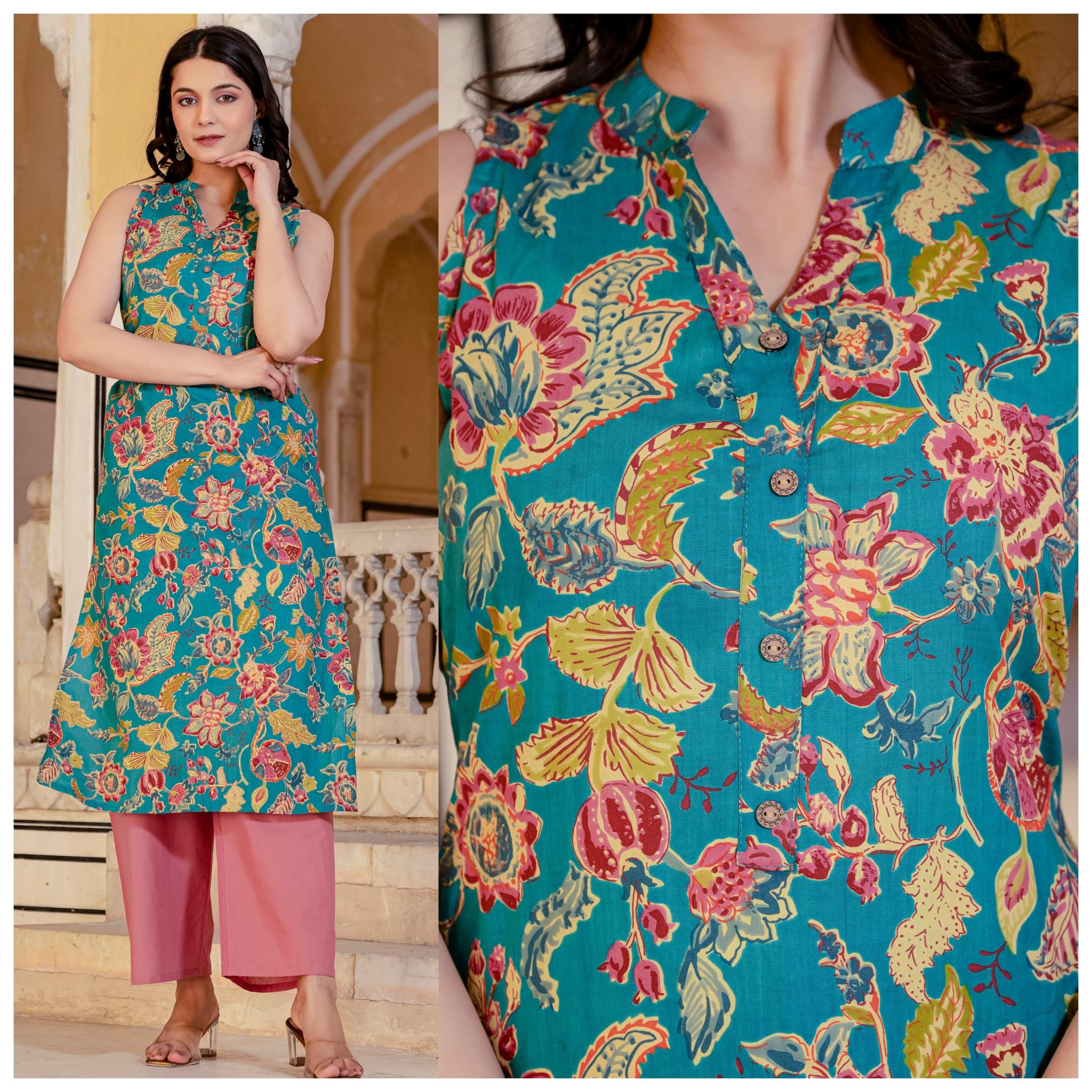 Felocity Cotton Sleeveless catalog kurti with palazzo set