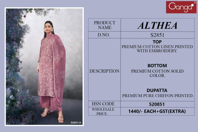 Ganga Althea 2851 Catalog unstitched heavy salwar kameez in jaipur wholesale