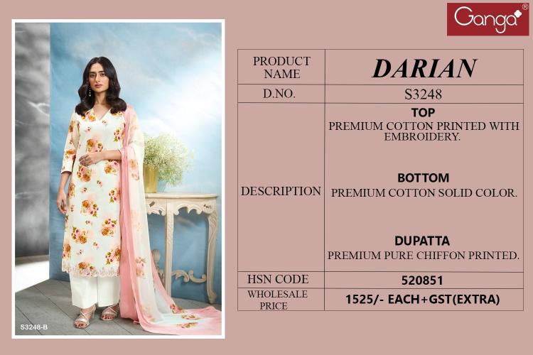 Ganga Darian 3248 Catalog wholesale unstitched salwar kameez material online india