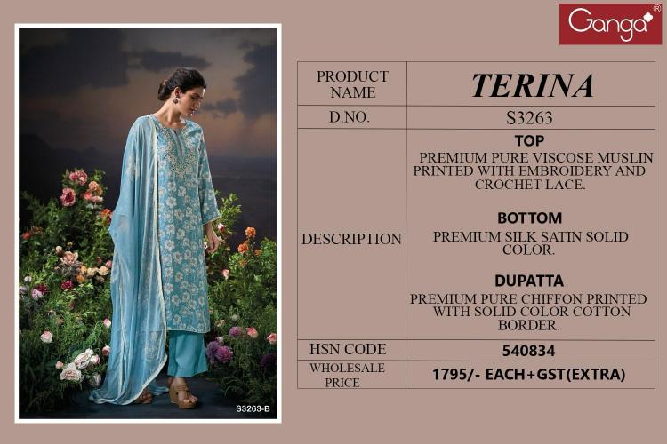 Ganga Terina 3263 Catalog viscose salwar kameez wholesale catalog