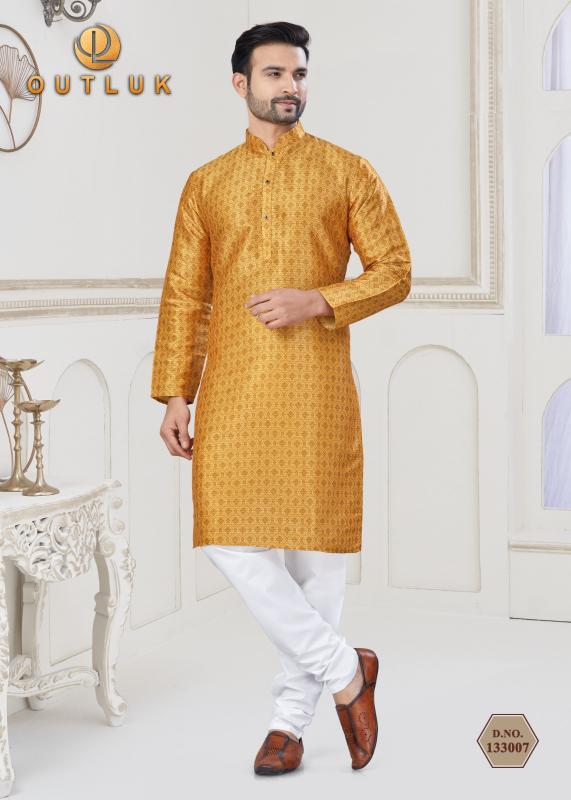 Outluk Vol 133 Catalog Jacquard Silk Digital Printed Mens plain kurti pant set