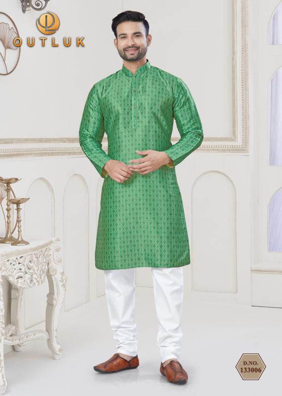 Outluk Vol 133 Catalog Jacquard Silk Digital Printed Mens plain kurti pant set