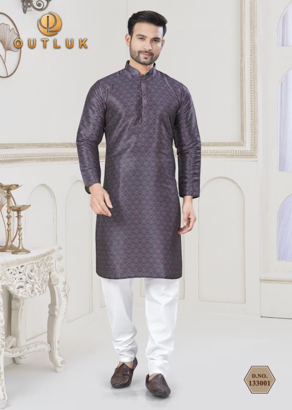 Outluk Vol 133 Catalog Jacquard Silk Digital Printed Mens plain kurti pant set