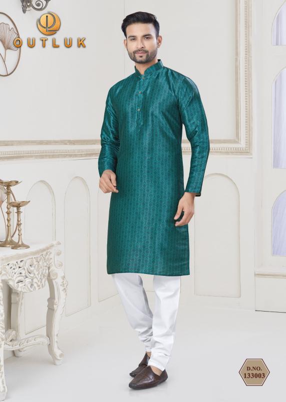 Outluk Vol 133 Catalog Jacquard Silk Digital Printed Mens plain kurti pant set